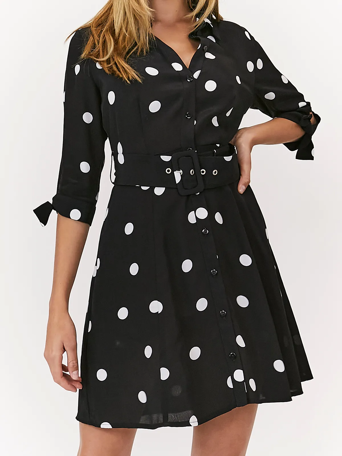 Olivia Mini Belted Shirt Dress / Mono Spot