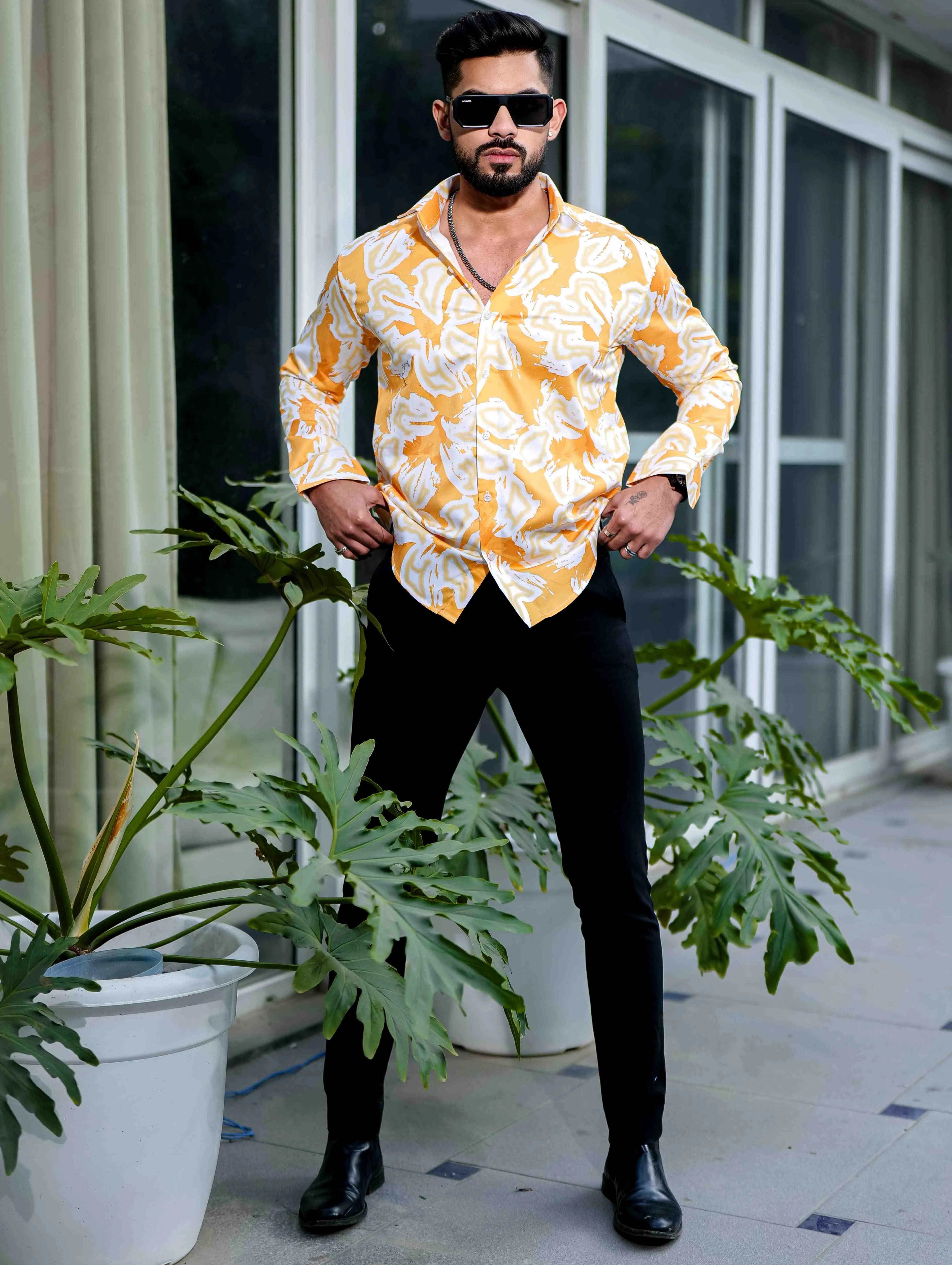 Orange Giza Cotton Print Premium Shirt