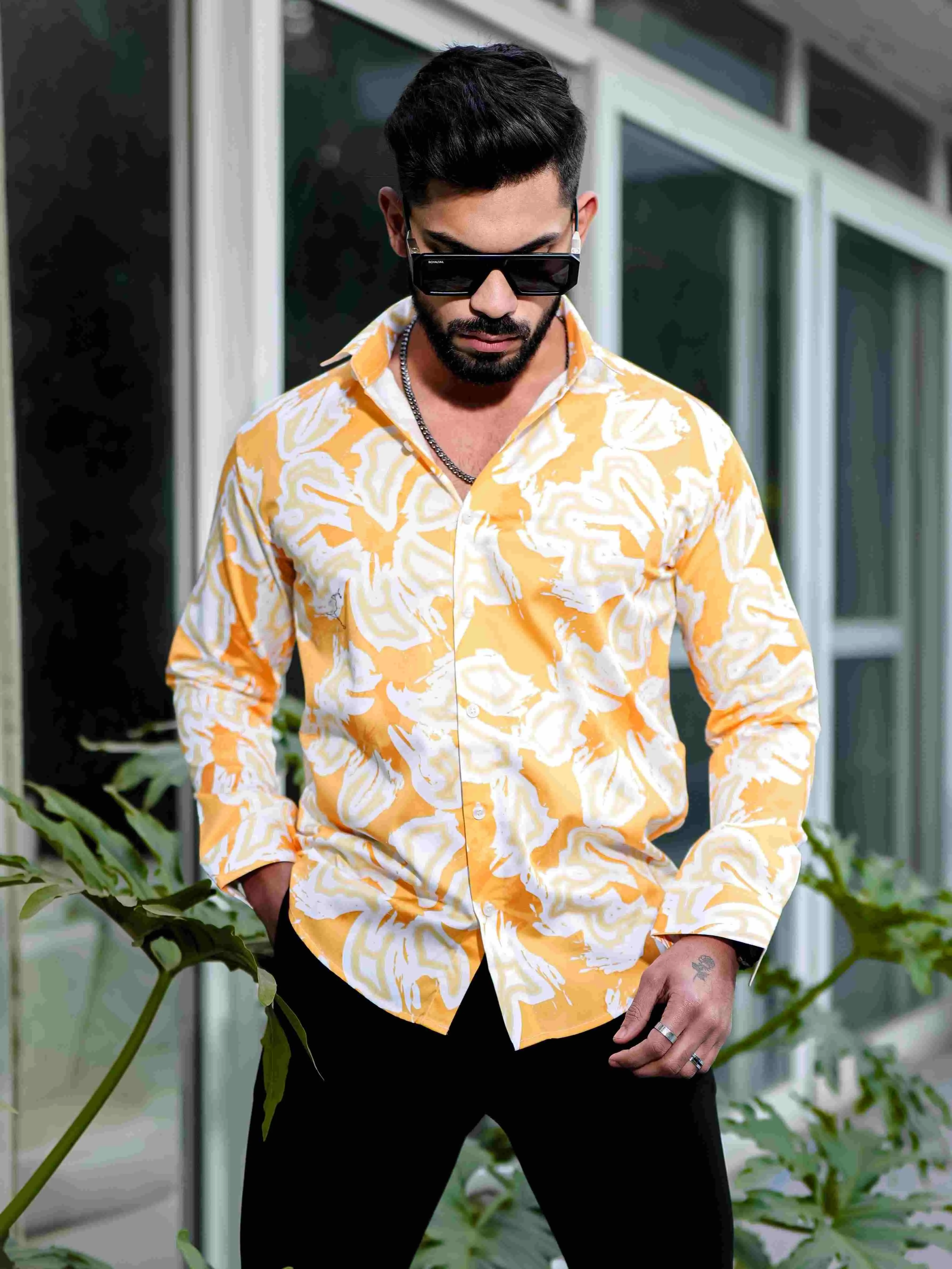 Orange Giza Cotton Print Premium Shirt