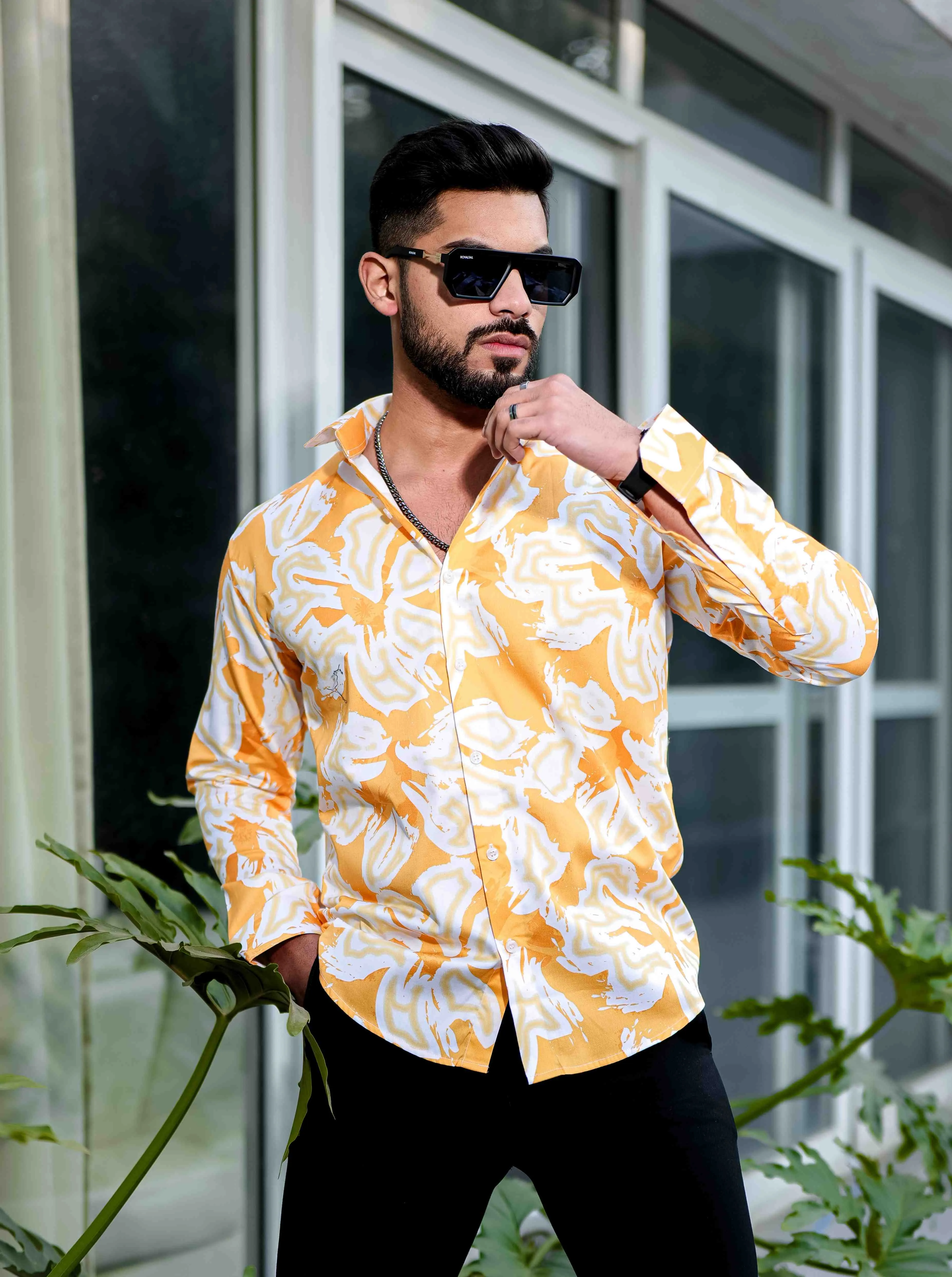 Orange Giza Cotton Print Premium Shirt