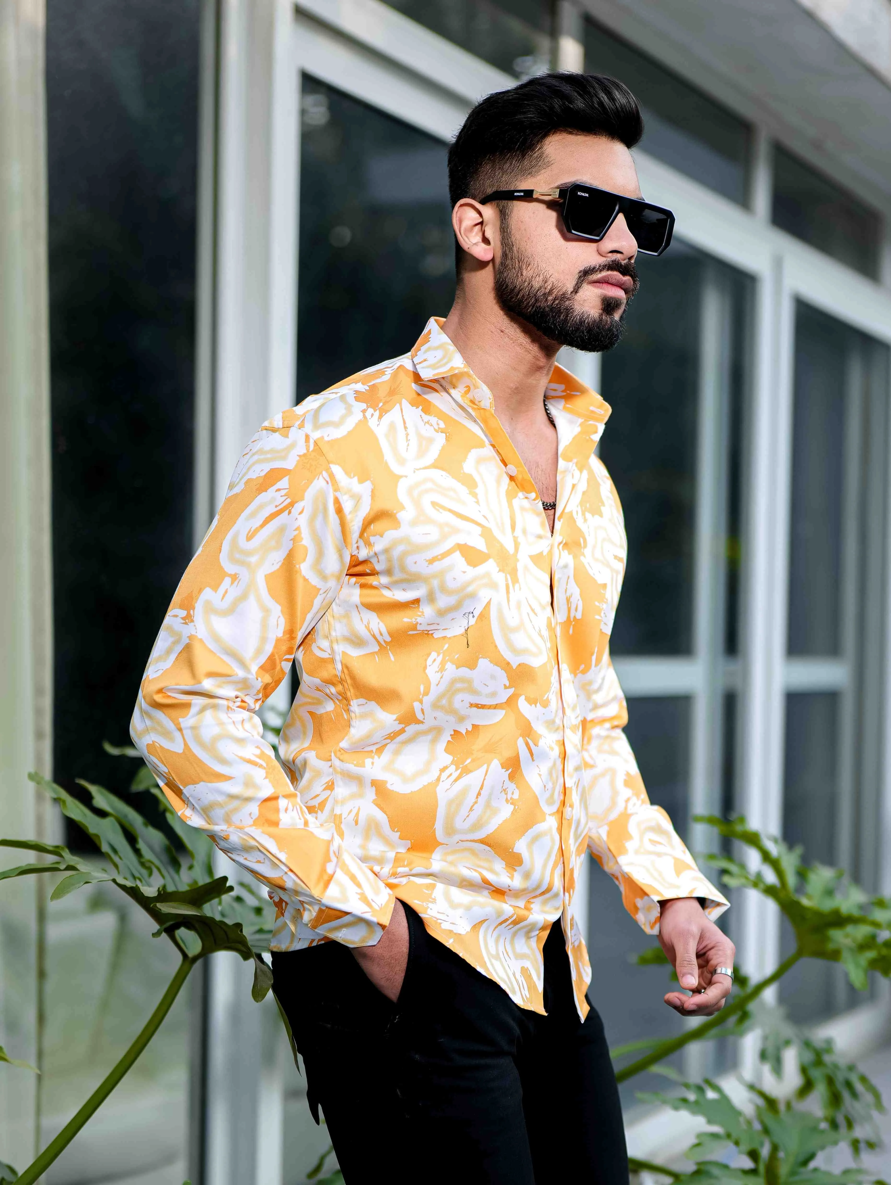 Orange Giza Cotton Print Premium Shirt