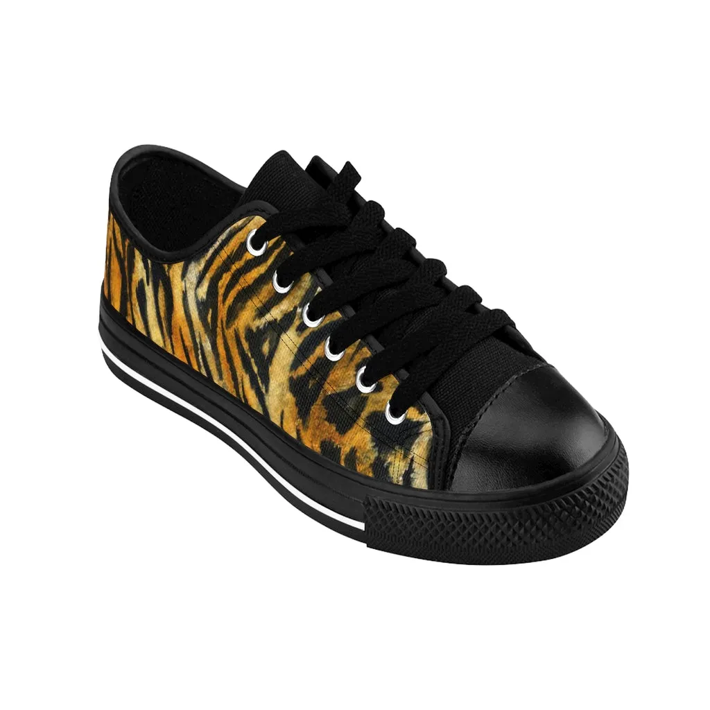 Orange Tiger Print Women's Sneakers, Animal Print Premium Quality Ladies' Canvas Tennis Shoes