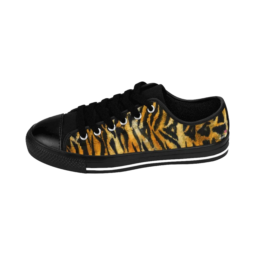 Orange Tiger Print Women's Sneakers, Animal Print Premium Quality Ladies' Canvas Tennis Shoes