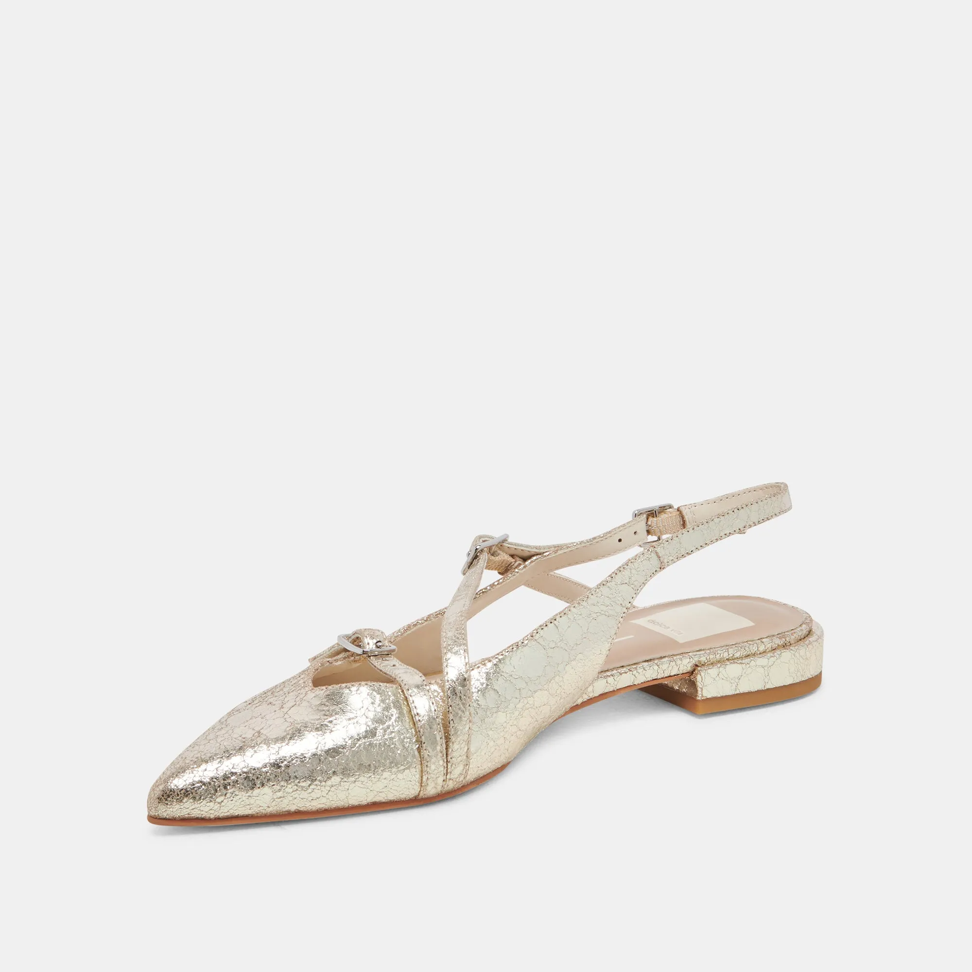 PAMLA WIDE FLATS PLATINUM DISTRESSED LEATHER