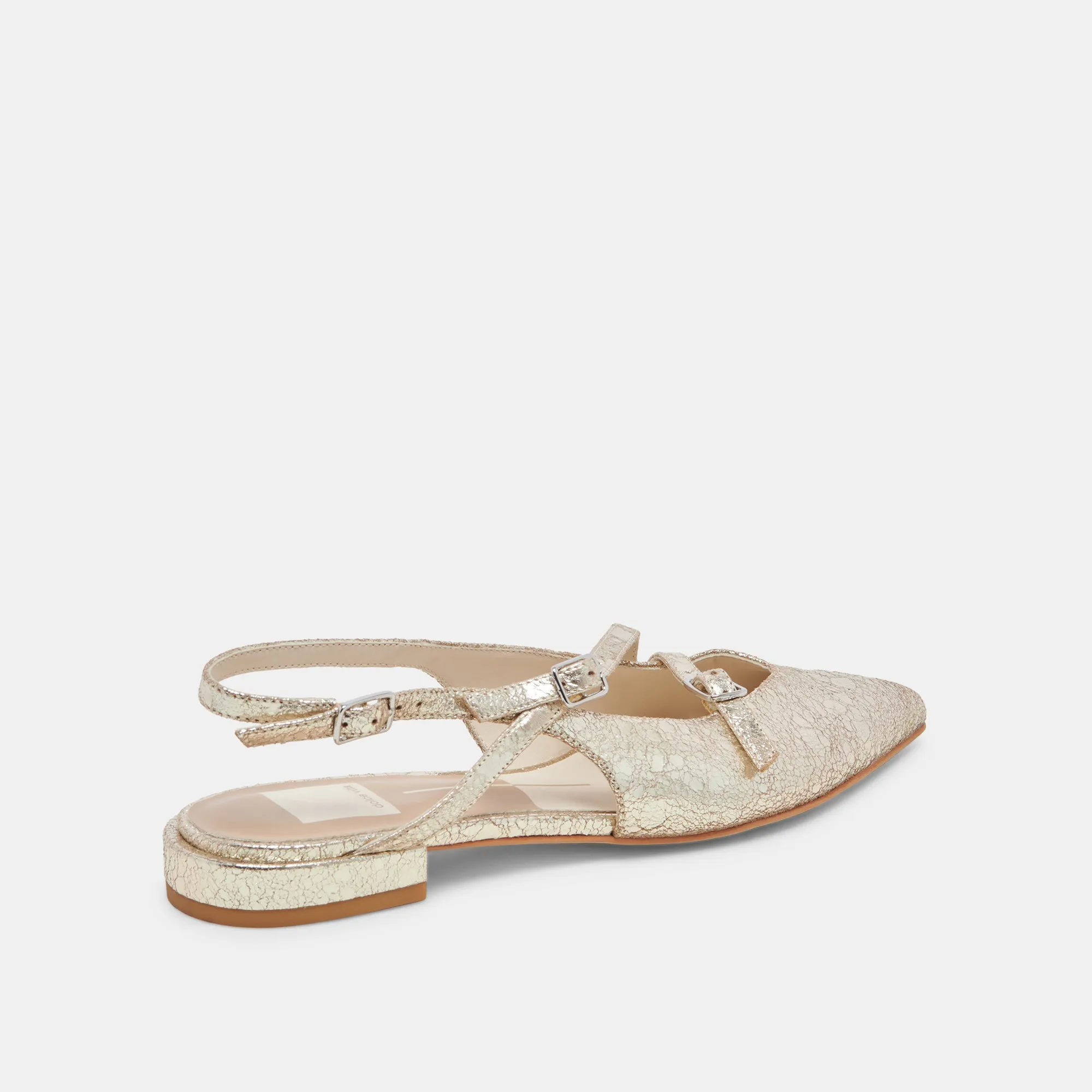 PAMLA WIDE FLATS PLATINUM DISTRESSED LEATHER