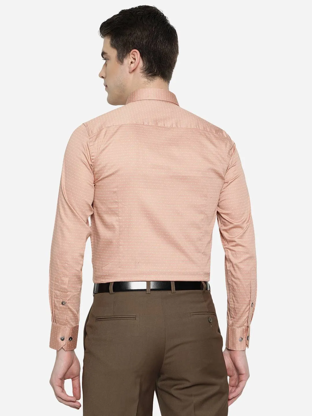 Peach Printed Slim Fit Formal Shirt | Metal