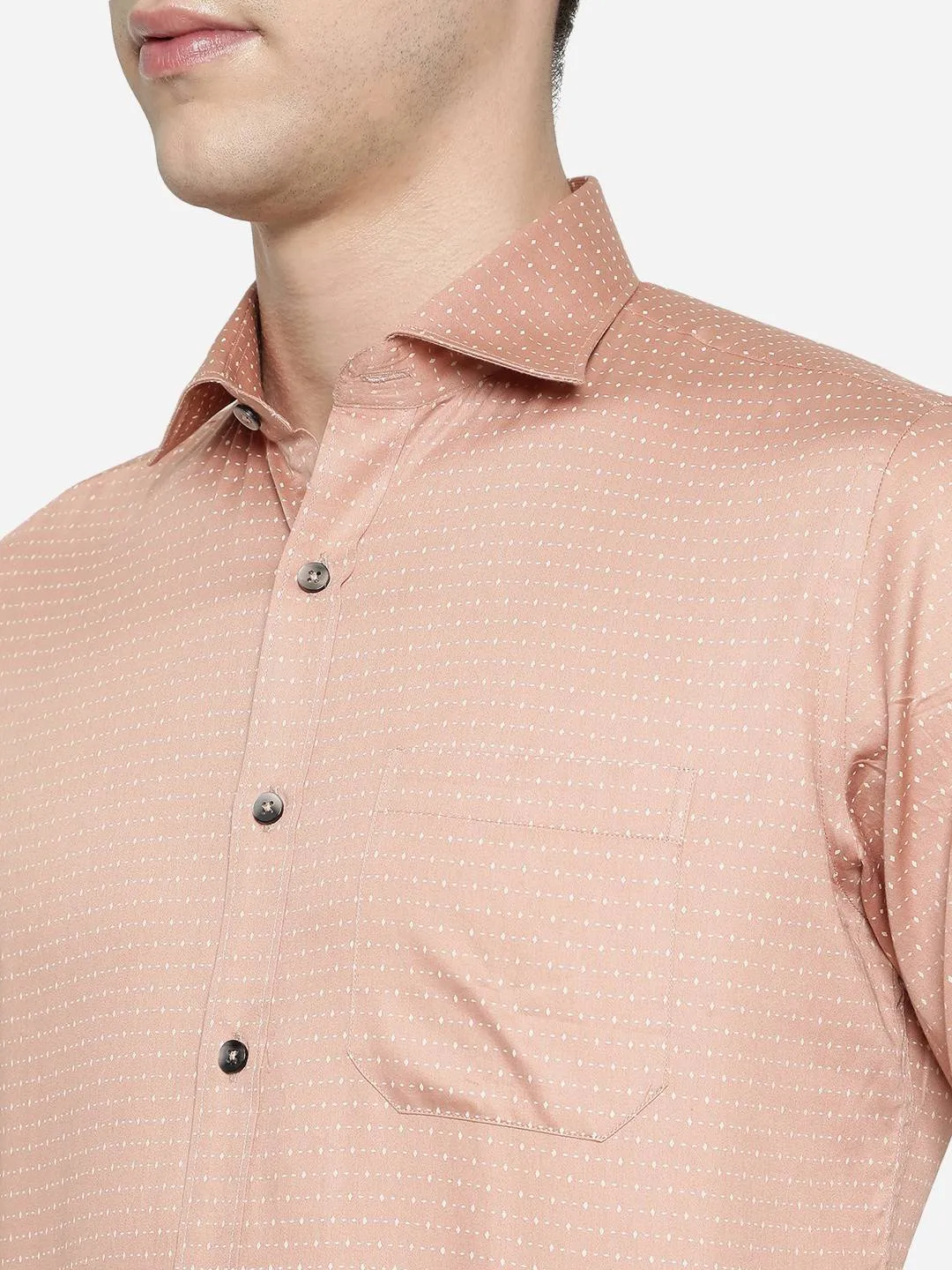 Peach Printed Slim Fit Formal Shirt | Metal