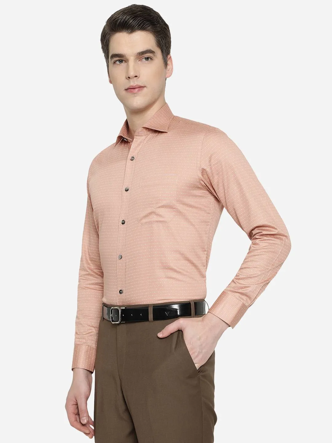 Peach Printed Slim Fit Formal Shirt | Metal