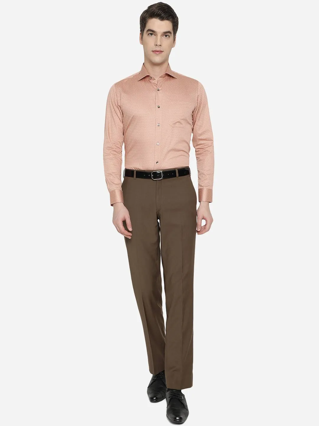 Peach Printed Slim Fit Formal Shirt | Metal