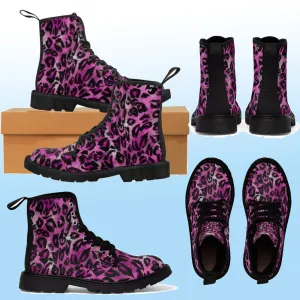 Pink Leopard Men's Boots, Animal Print Best Winter Work Combat Hiking Boots Laced Up Hiker Shoes For Men (US Size: 7-10.5)