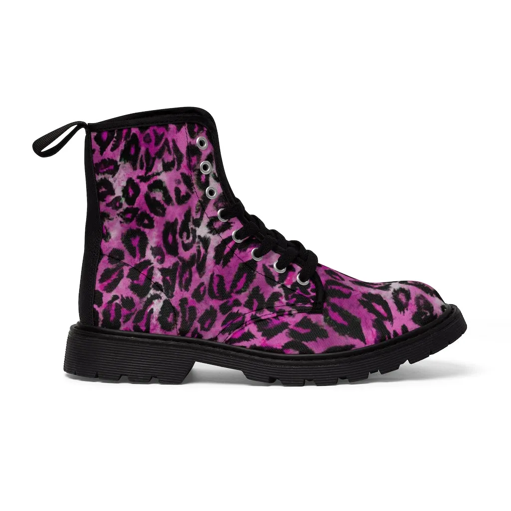 Pink Leopard Men's Boots, Animal Print Best Winter Work Combat Hiking Boots Laced Up Hiker Shoes For Men (US Size: 7-10.5)