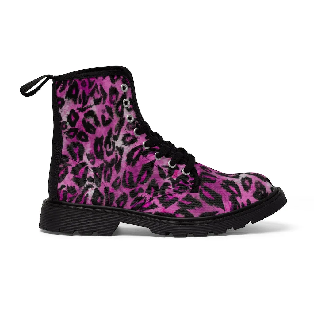 Pink Leopard Men's Boots, Animal Print Best Winter Work Combat Hiking Boots Laced Up Hiker Shoes For Men (US Size: 7-10.5)