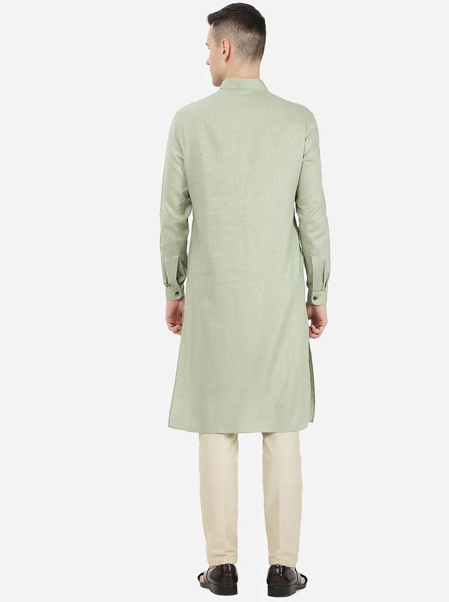 Pista Green Self Textured Regular Fit Modi Kurta | JadeBlue