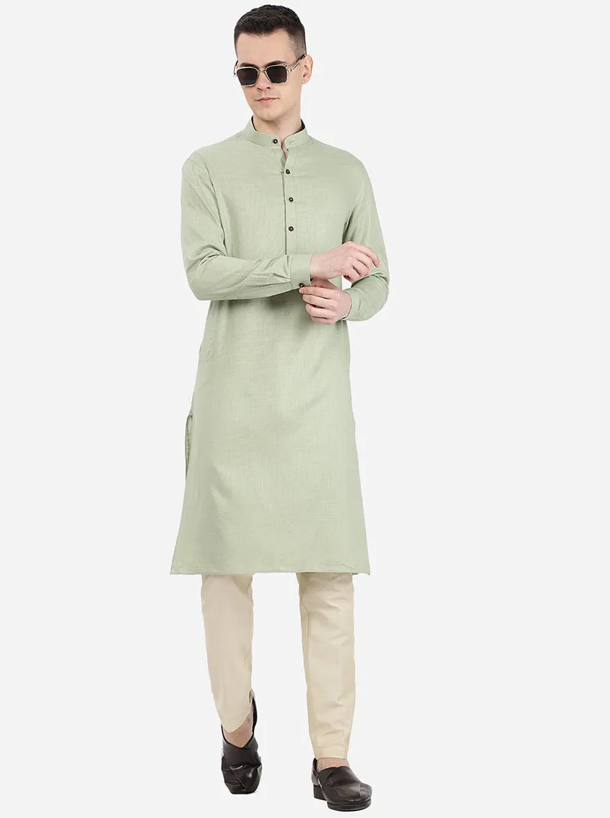 Pista Green Self Textured Regular Fit Modi Kurta | JadeBlue