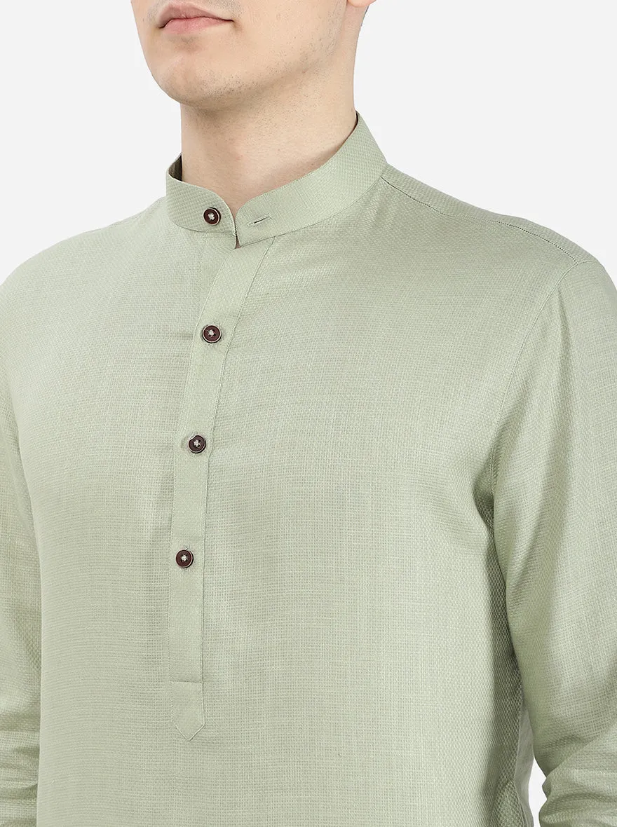 Pista Green Self Textured Regular Fit Modi Kurta | JadeBlue