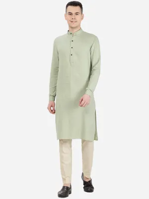 Pista Green Self Textured Regular Fit Modi Kurta | JadeBlue