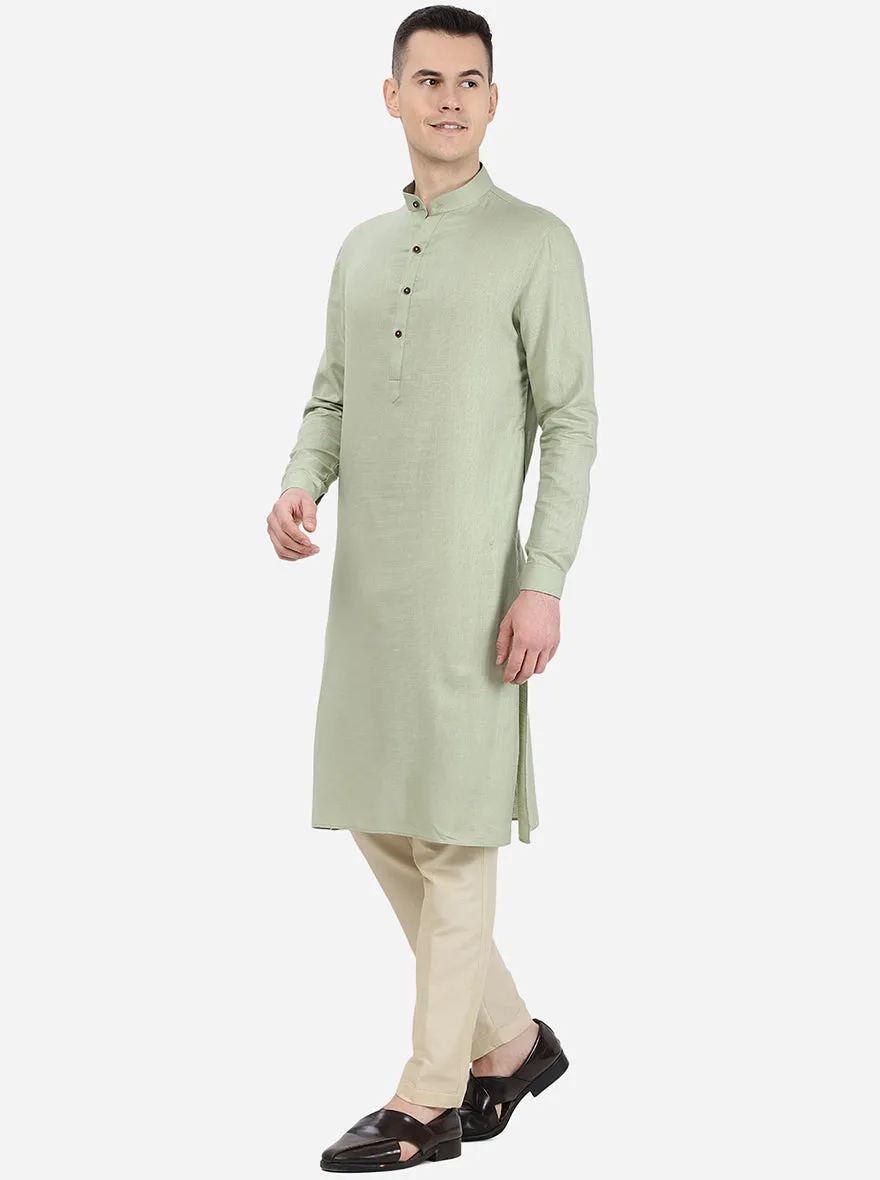 Pista Green Self Textured Regular Fit Modi Kurta | JadeBlue