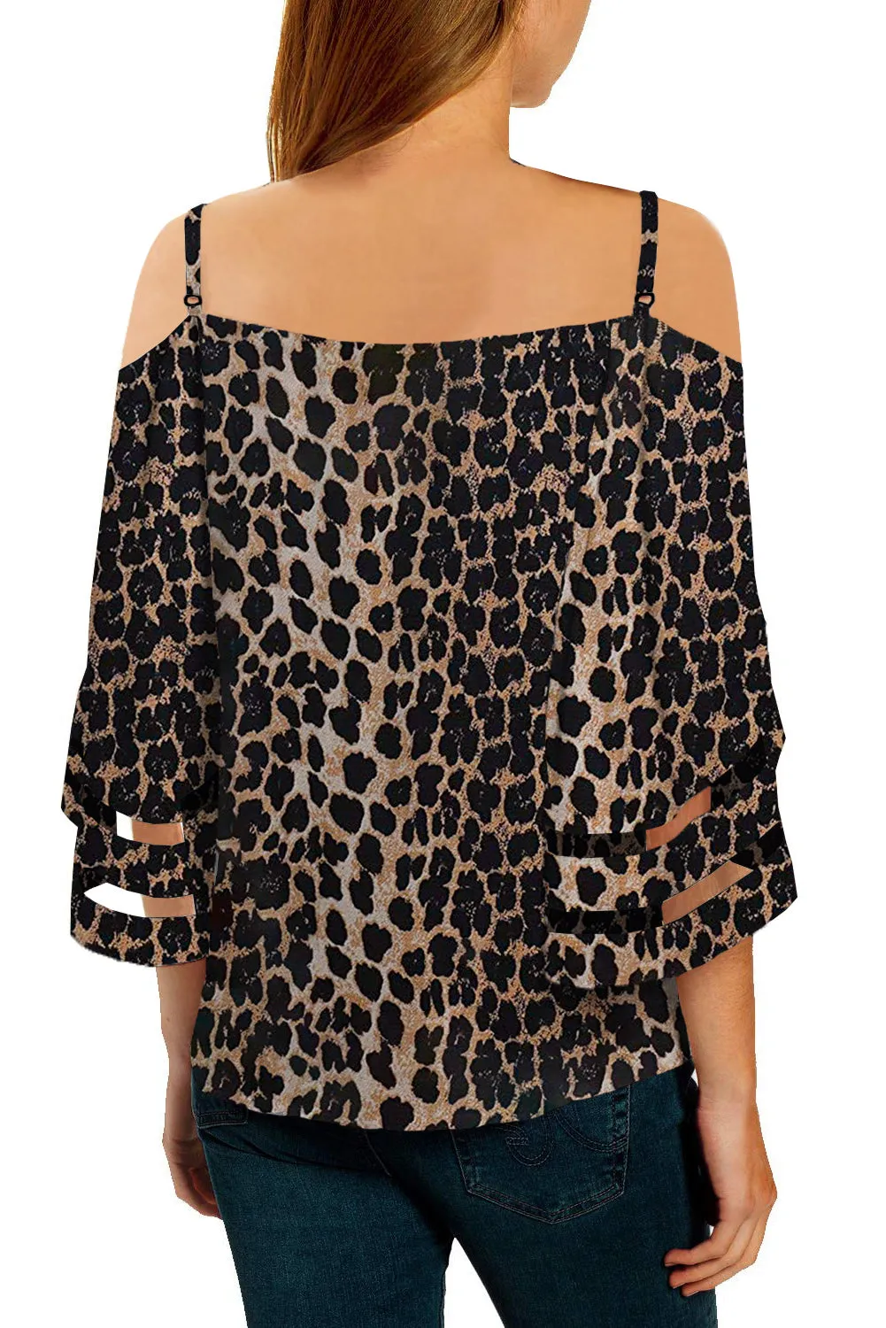 Printed Off Shoulder Cut Out Sleeve Blouse