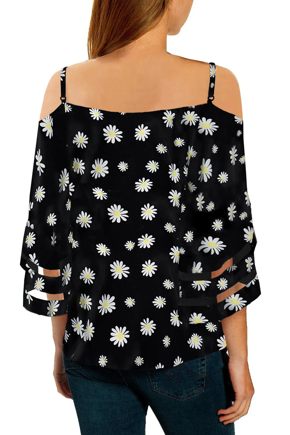 Printed Off Shoulder Cut Out Sleeve Blouse