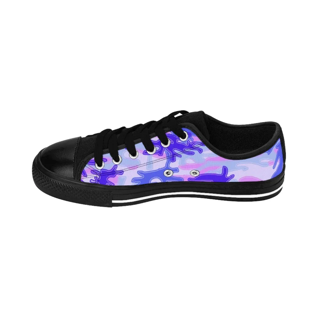 Purple Camo Print Women's Sneakers, Army Military Camouflage Printed Fashion Canvas Tennis Shoes