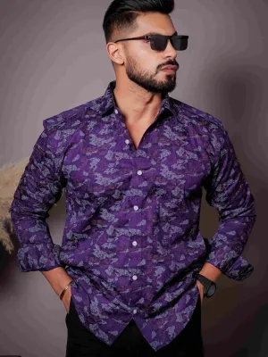 Purple Satin Print Premium Shirt