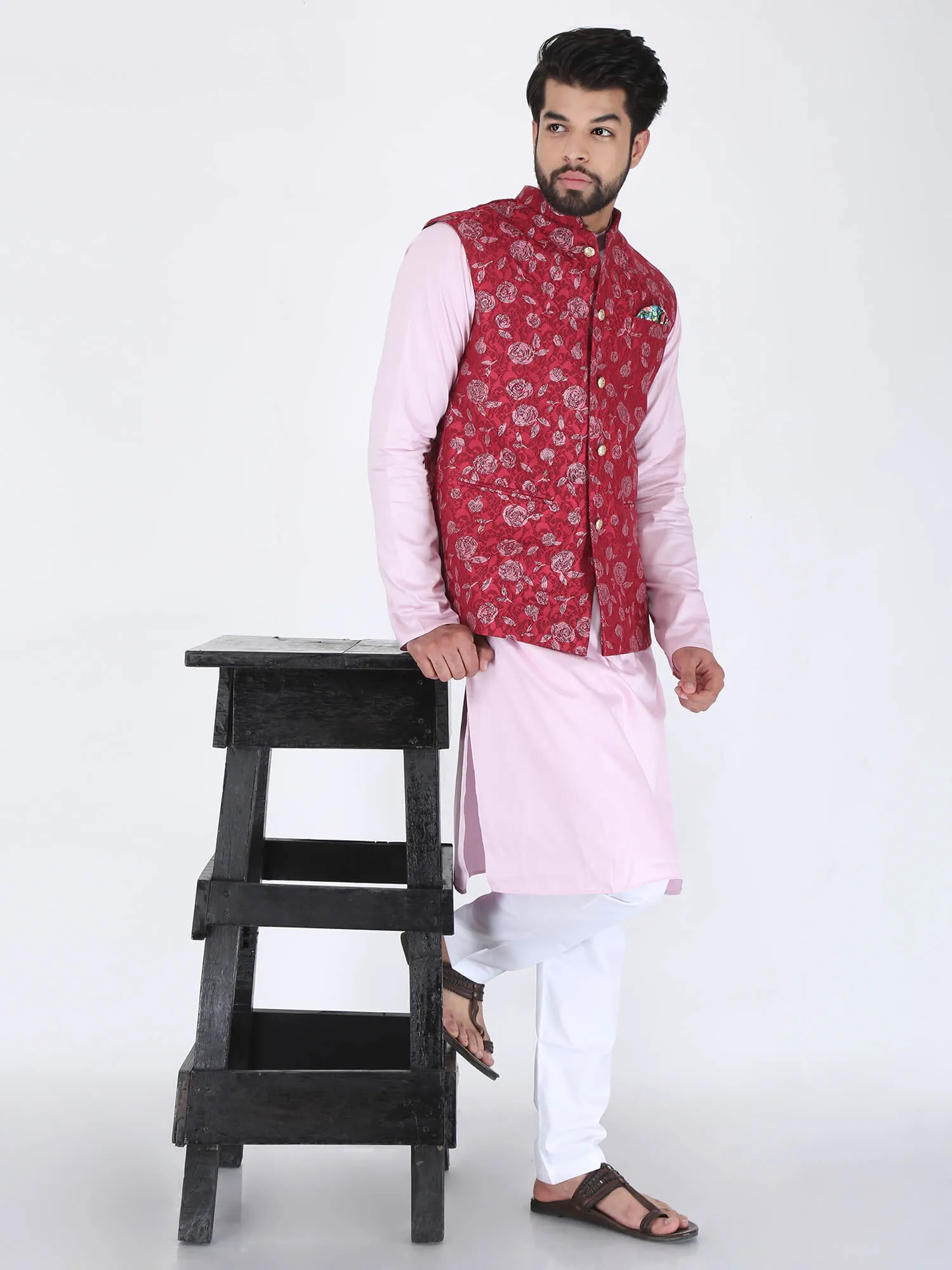 Red Pink Flower Ethnic Jacket