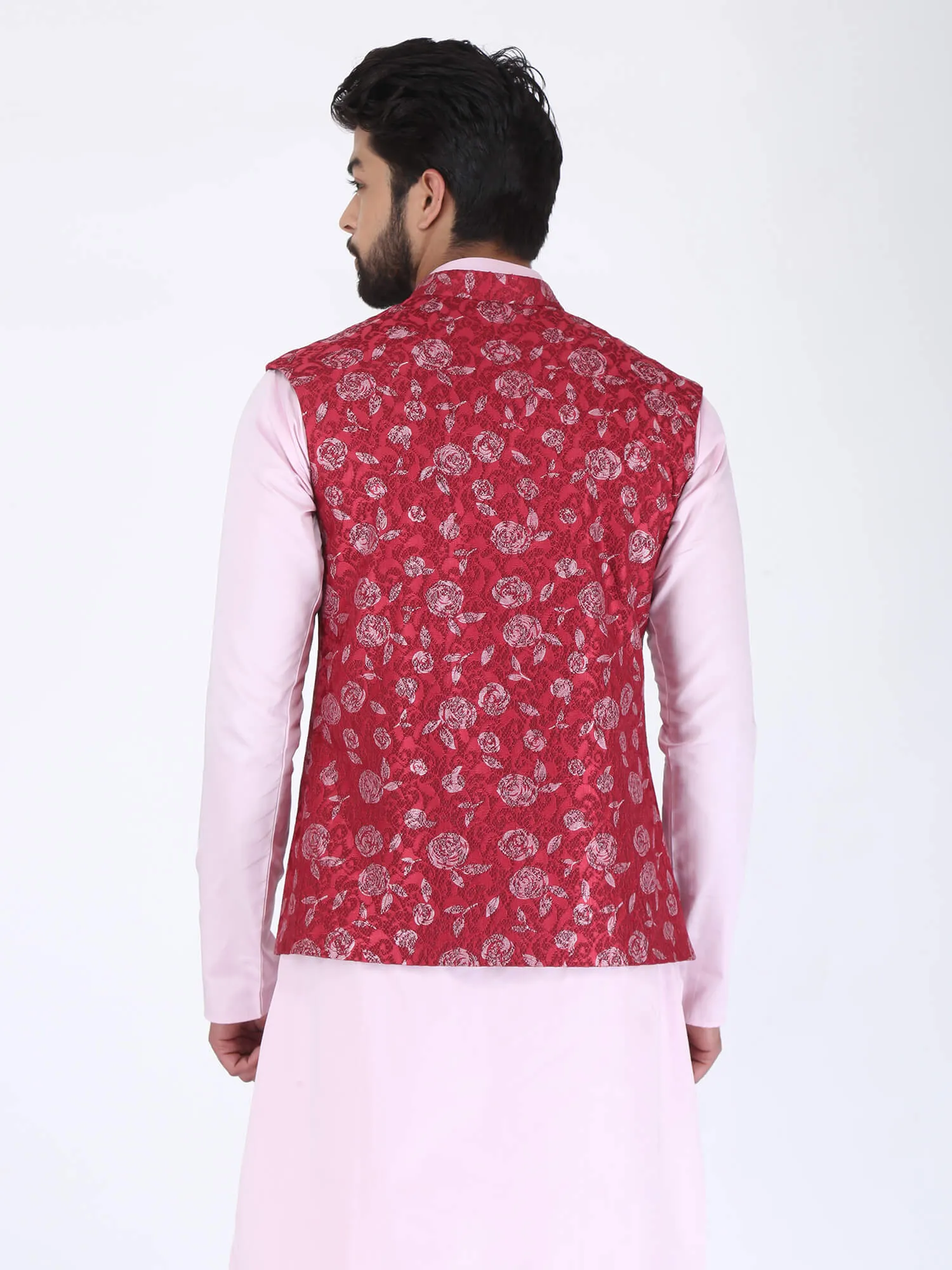 Red Pink Flower Ethnic Jacket