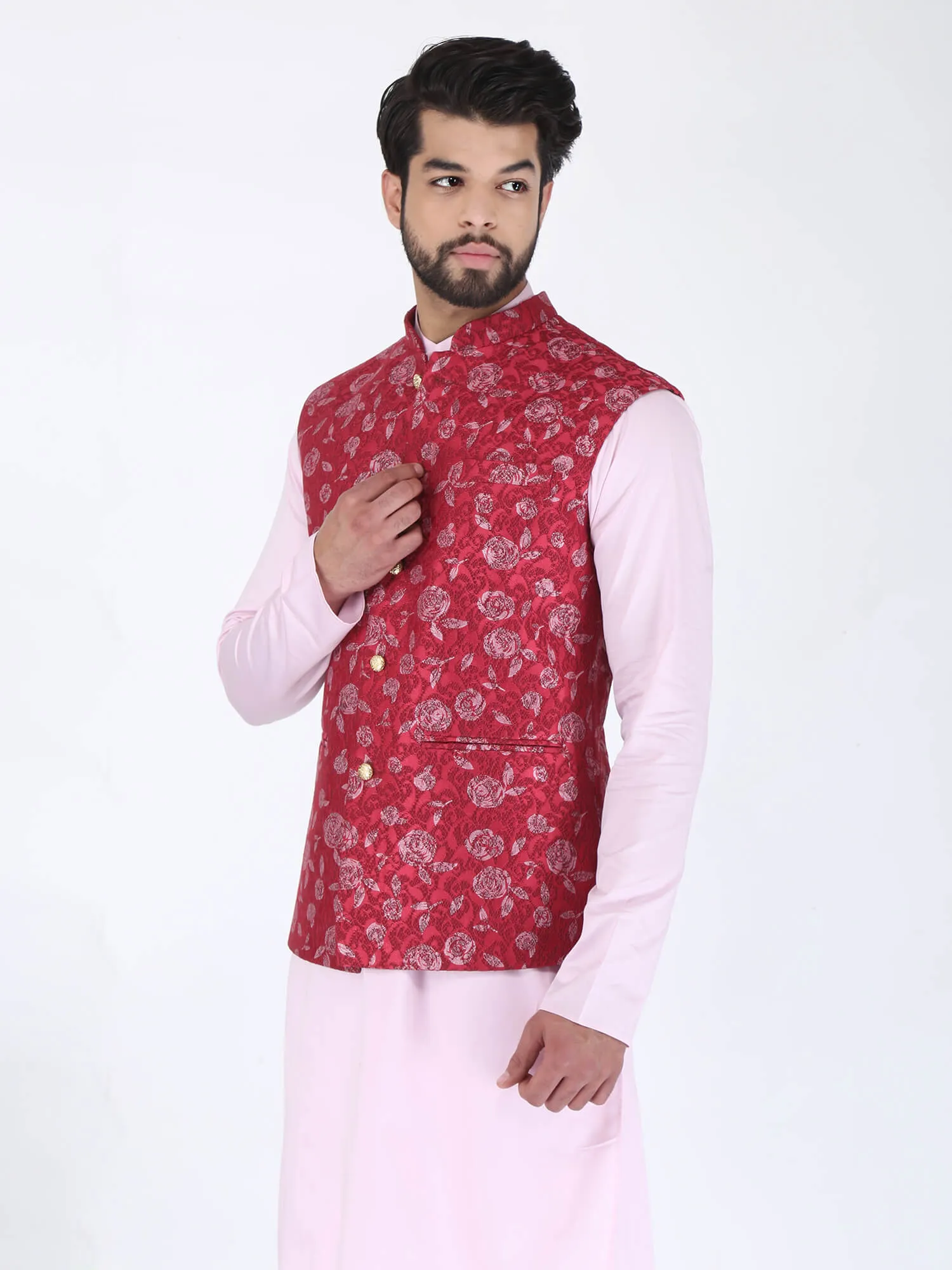 Red Pink Flower Ethnic Jacket