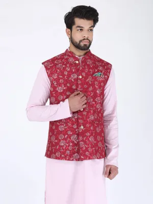 Red Pink Flower Ethnic Jacket