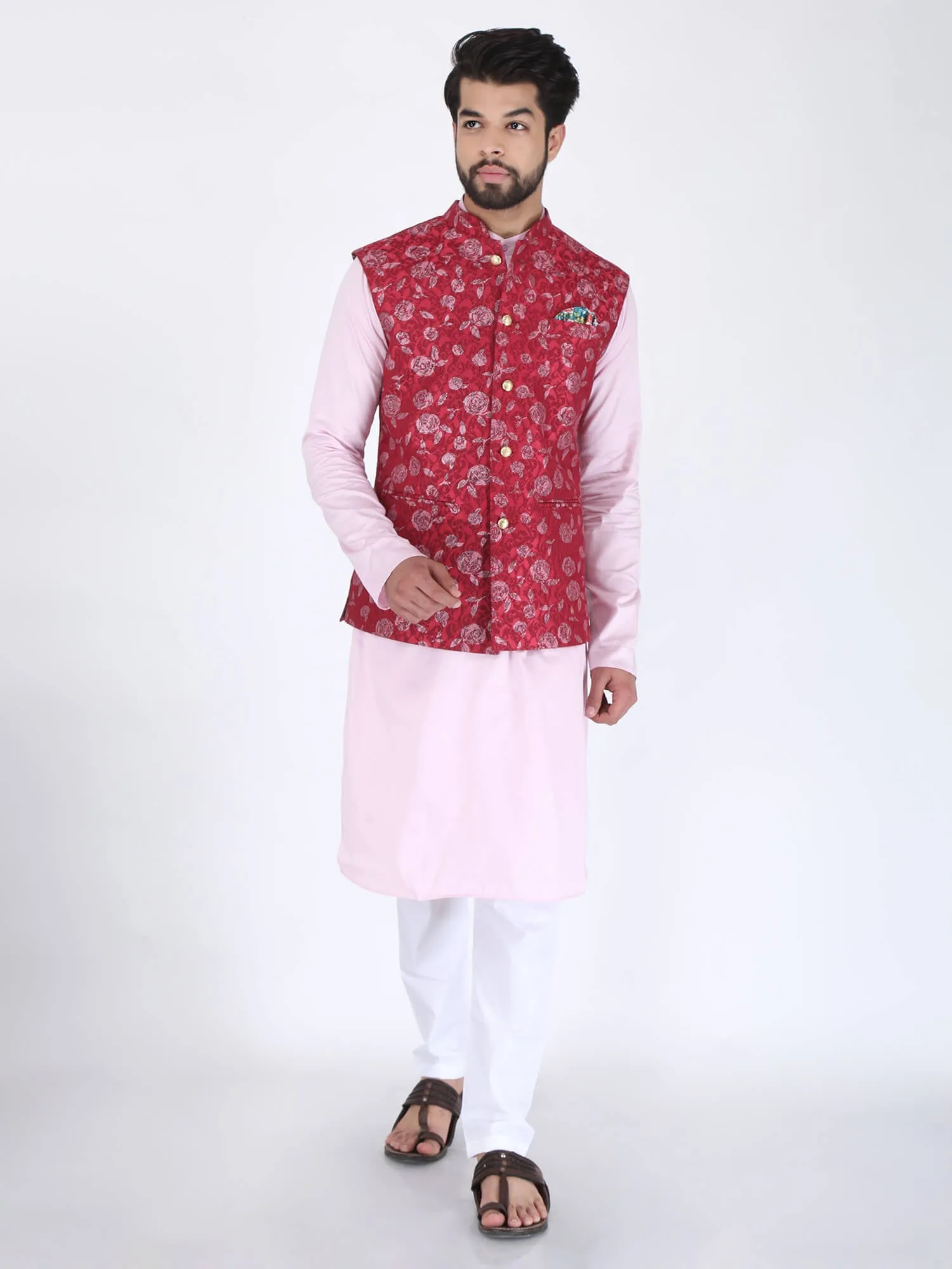 Red Pink Flower Ethnic Jacket