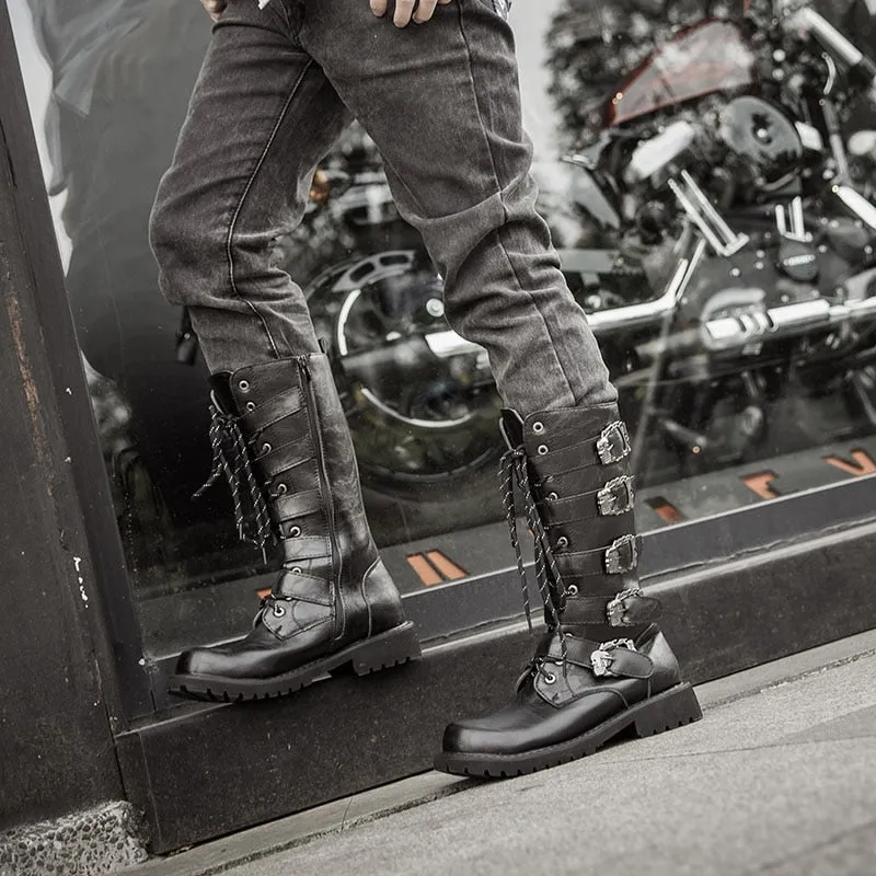 Retro Punk Leather Motorcycle Boots