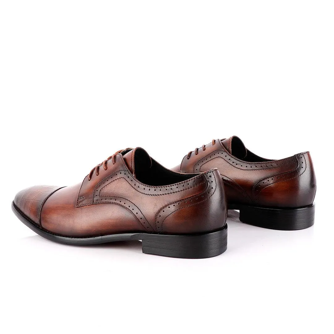 Roberto Botticelli Coffee Croc Derby Lace Up Brogue Shoe