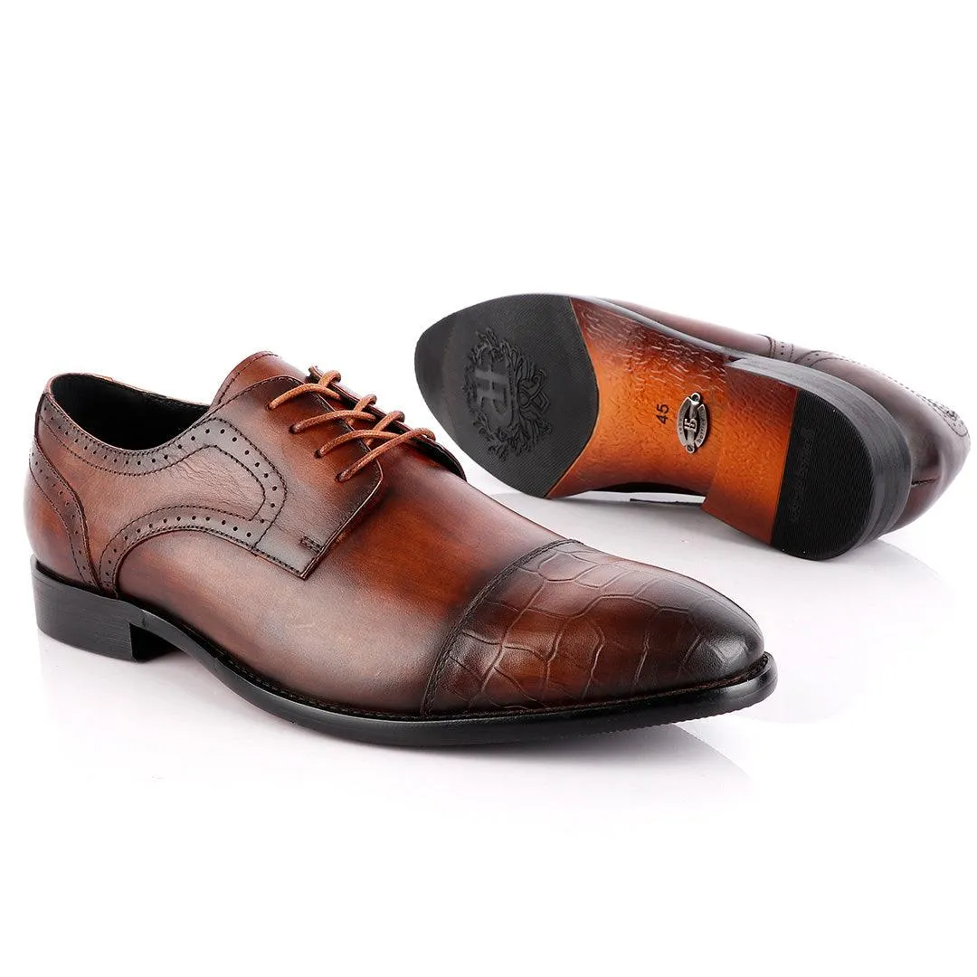 Roberto Botticelli Coffee Croc Derby Lace Up Brogue Shoe