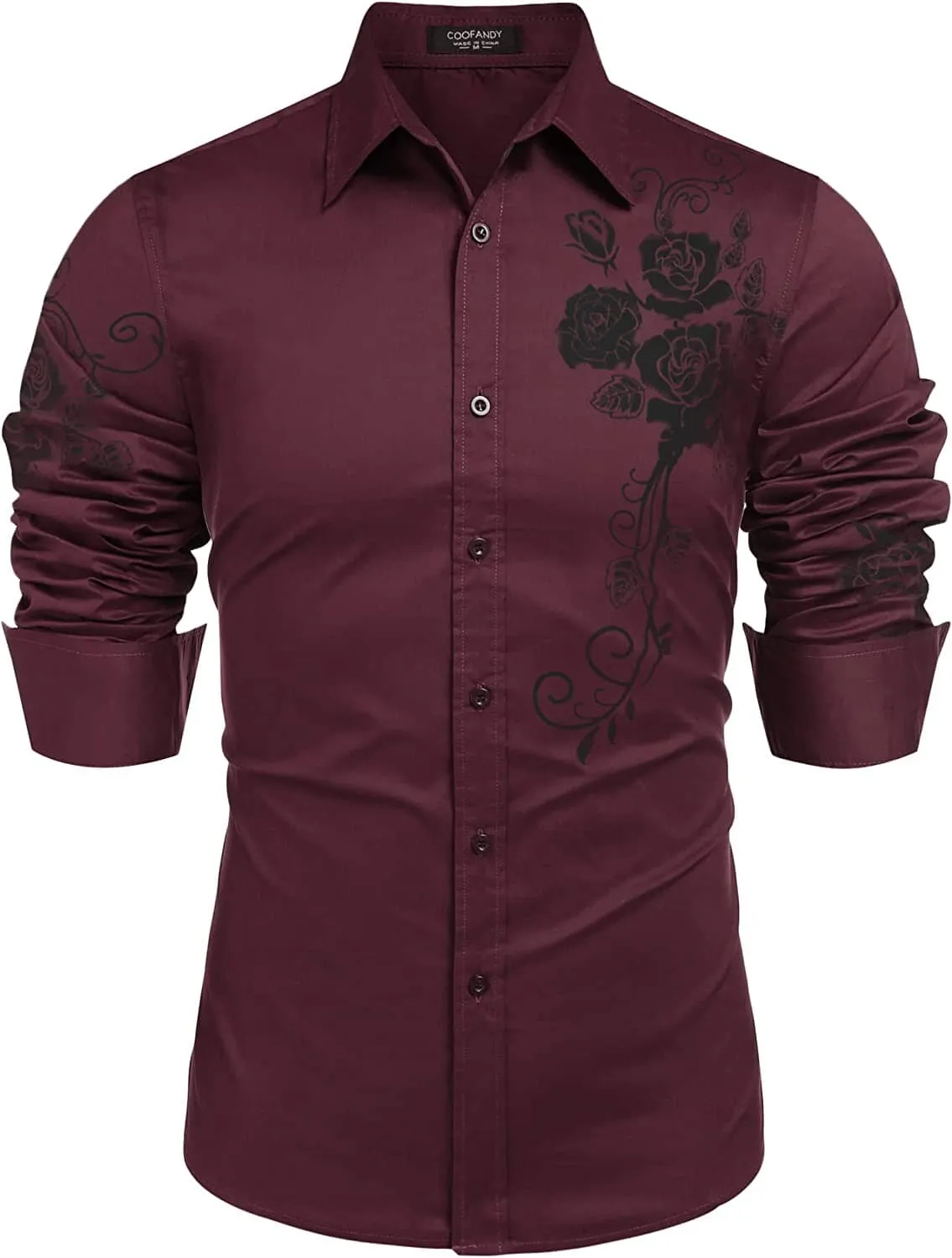 Rose Printed Slim Fit Dress Shirts (US Only)