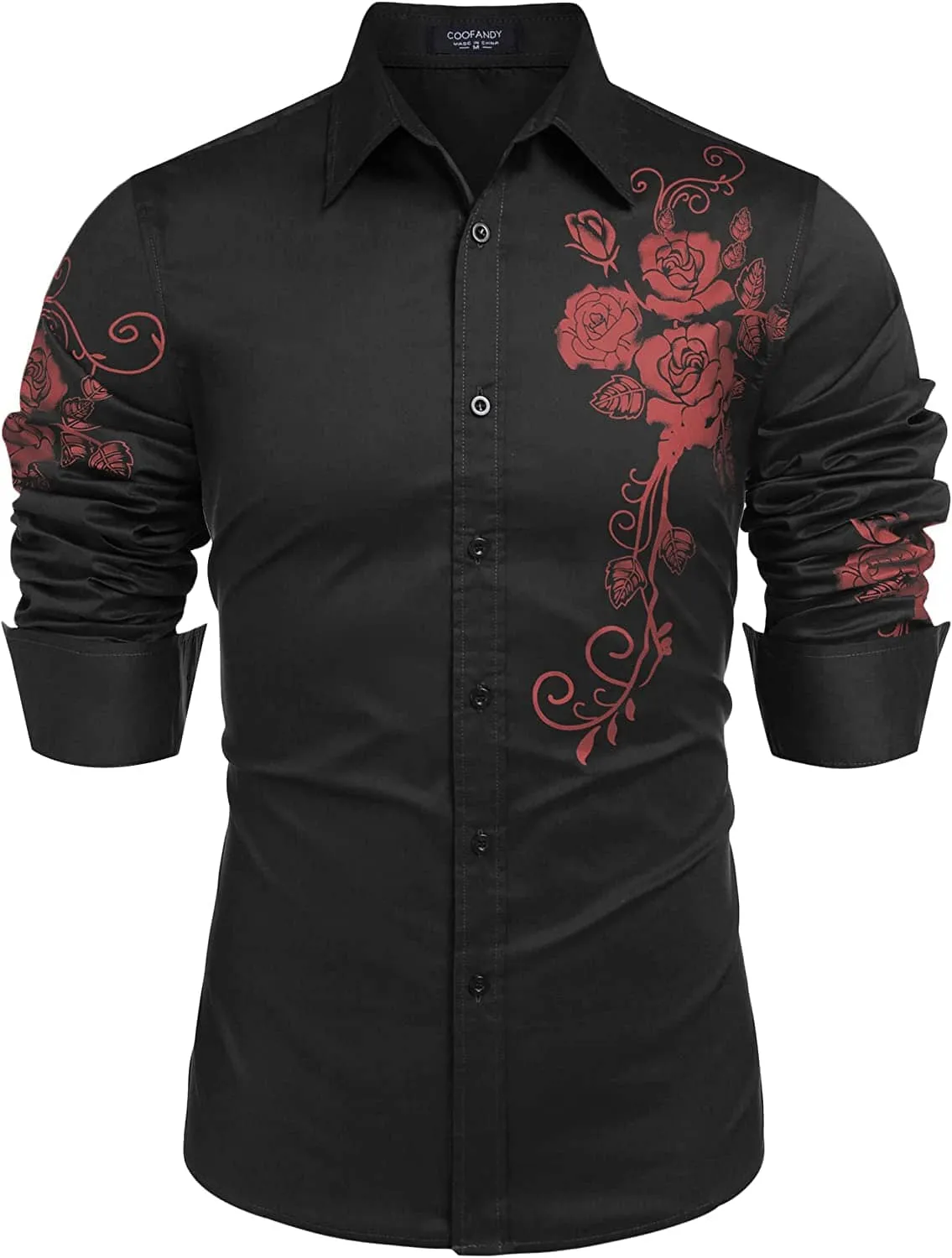 Rose Printed Slim Fit Dress Shirts (US Only)