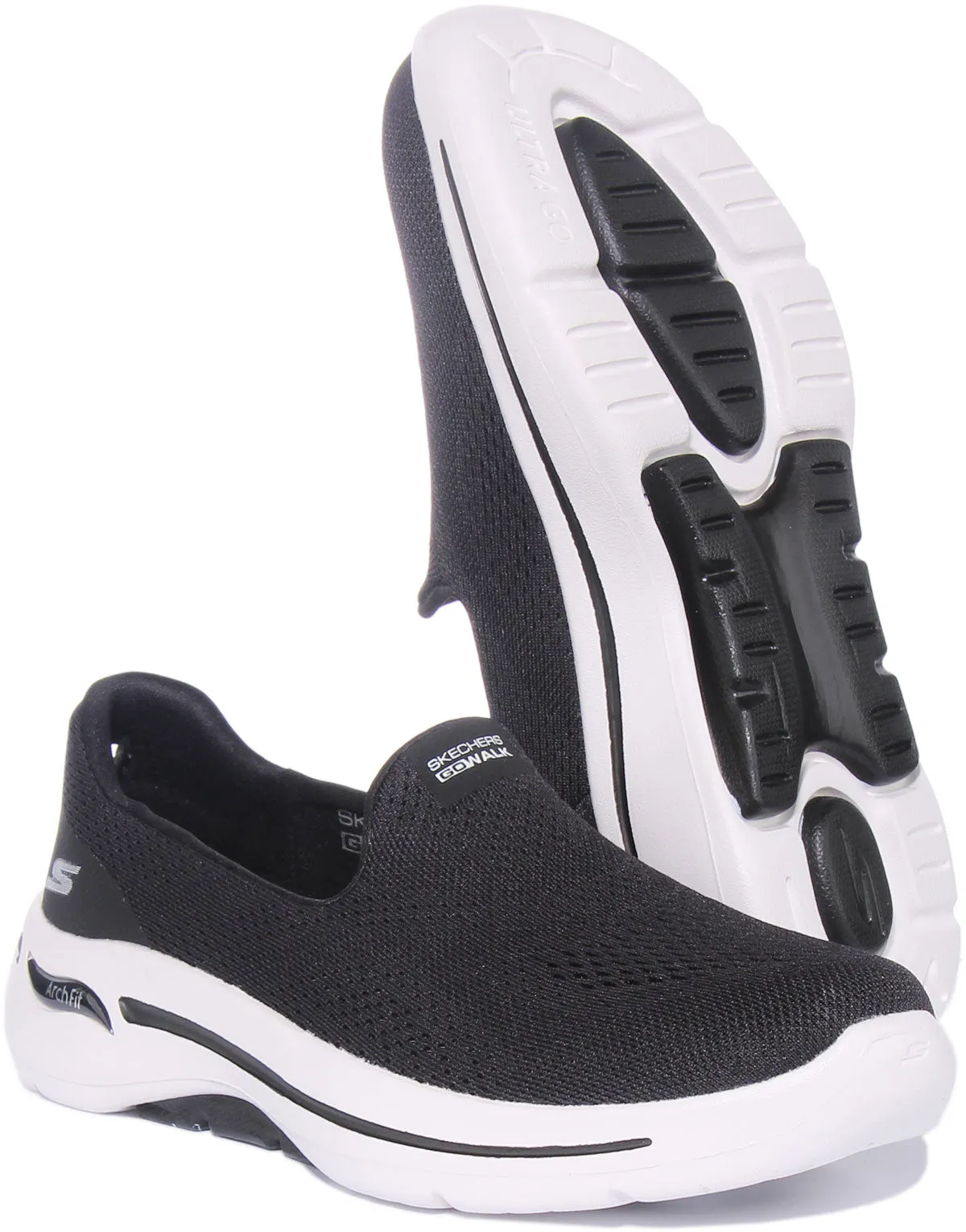 Skechers Go Walk Arch In Black White For Women