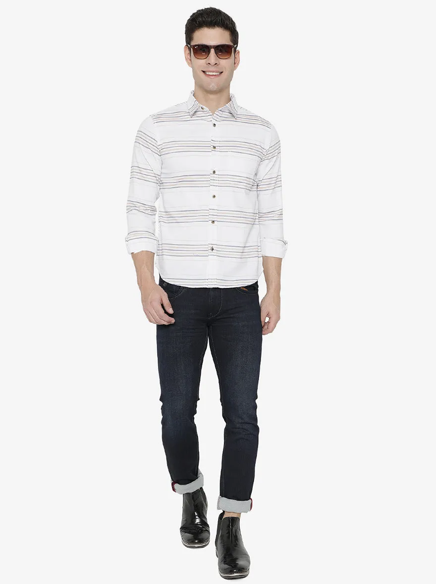 Snow White Strped Slim Fit Semi Casual Shirt | Greenfibre