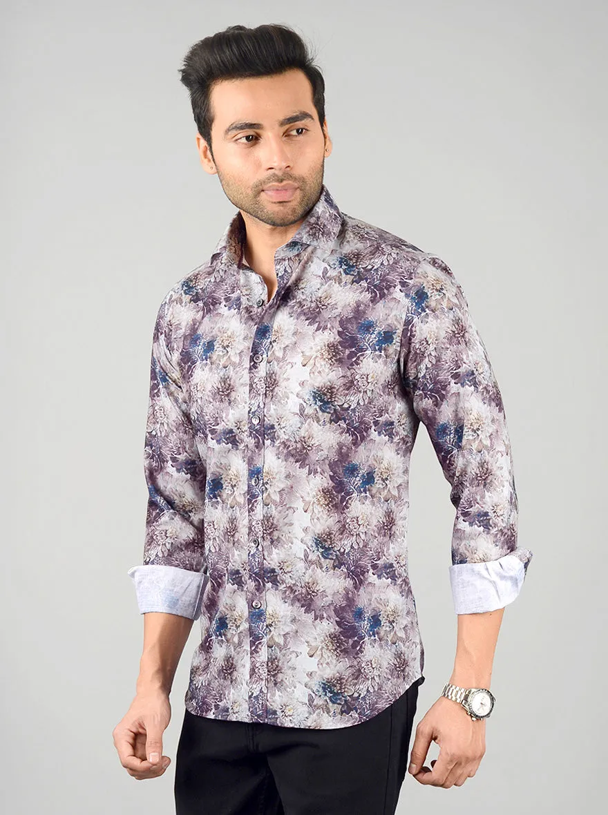 Storm Grey & Blue Printed Slim Fit Party Wear Shirt | Wyre