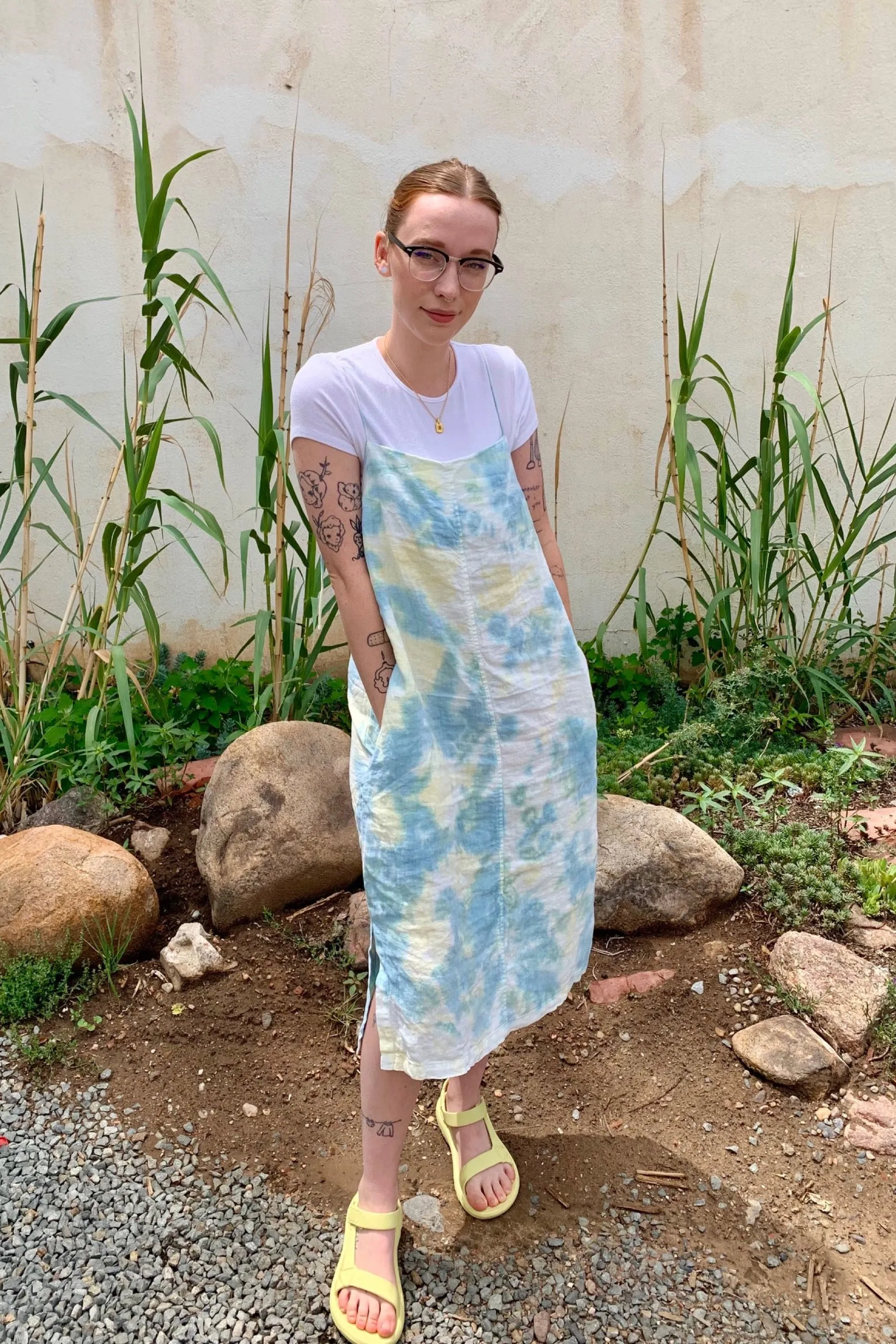 Tie Dye Linen Apron Dress