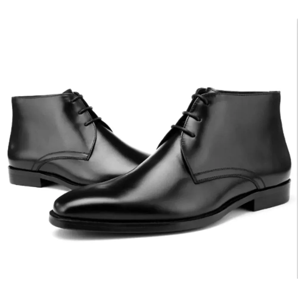 Trend4us Men's Sleek Leather Lace-Up Chelsea Boots