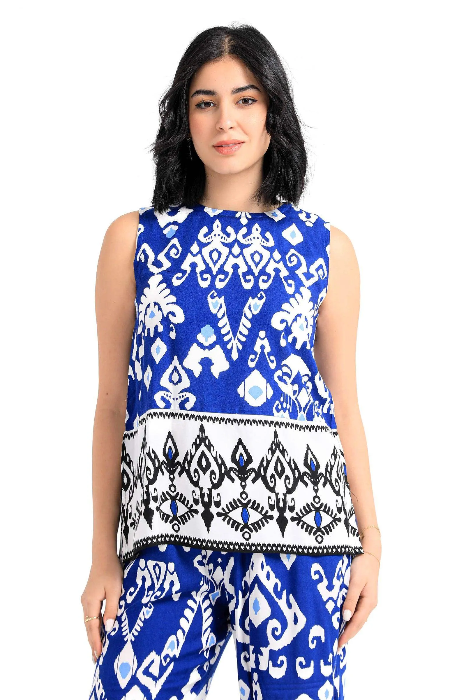 Tribe Pattern Sleeveless Blouse