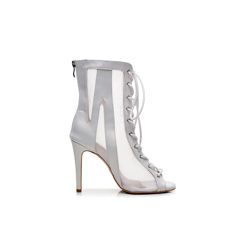 White Open Toe Stilettos Heels Ankle Boots