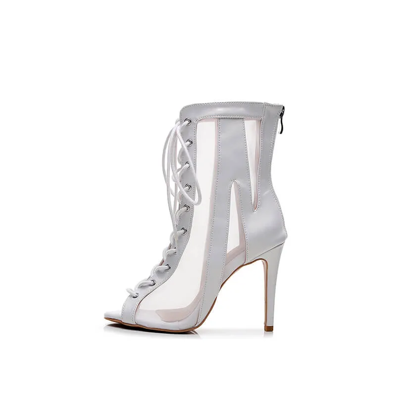 White Open Toe Stilettos Heels Ankle Boots