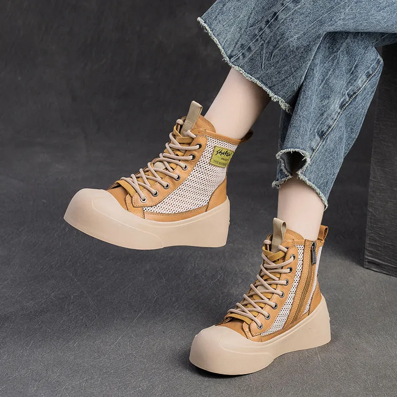 Women Breathable Mesh Leather Casual Platform Boots