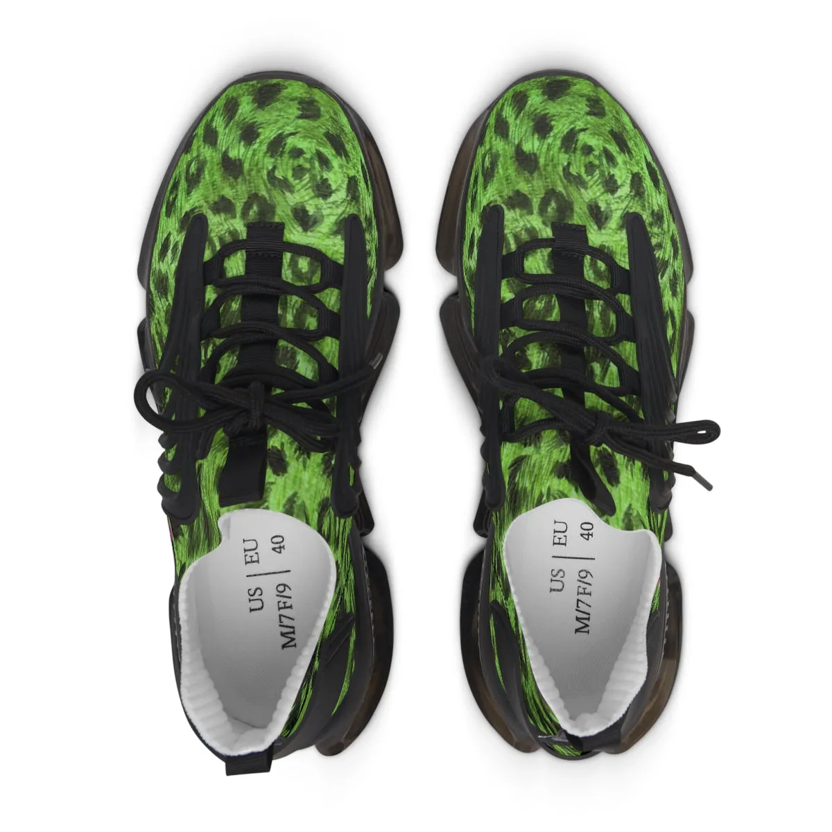 Women's Green Leopard Mesh Sneakers, Leopard Animal Print Mesh Sneakers For Women (US Size: 5.5-12)