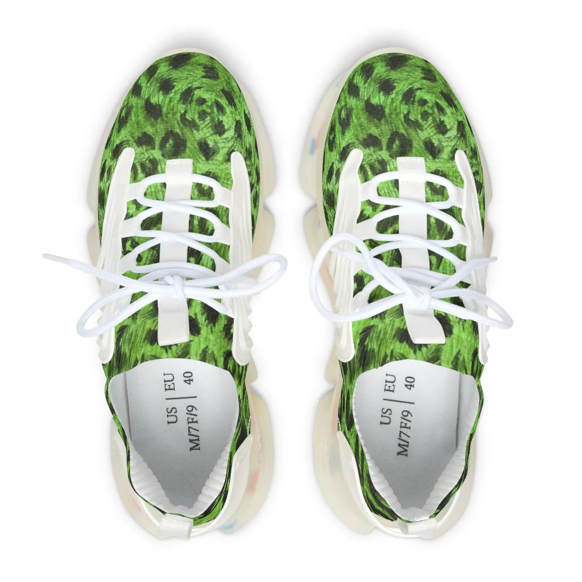 Women's Green Leopard Mesh Sneakers, Leopard Animal Print Mesh Sneakers For Women (US Size: 5.5-12)