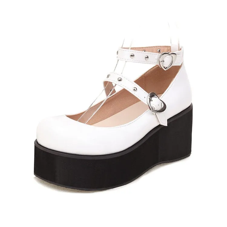 Women's Lolita Round Toe Ankle Strap Platform Flats Shoes