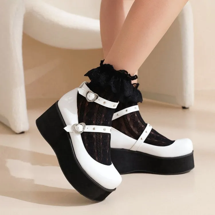 Women's Lolita Round Toe Ankle Strap Platform Flats Shoes