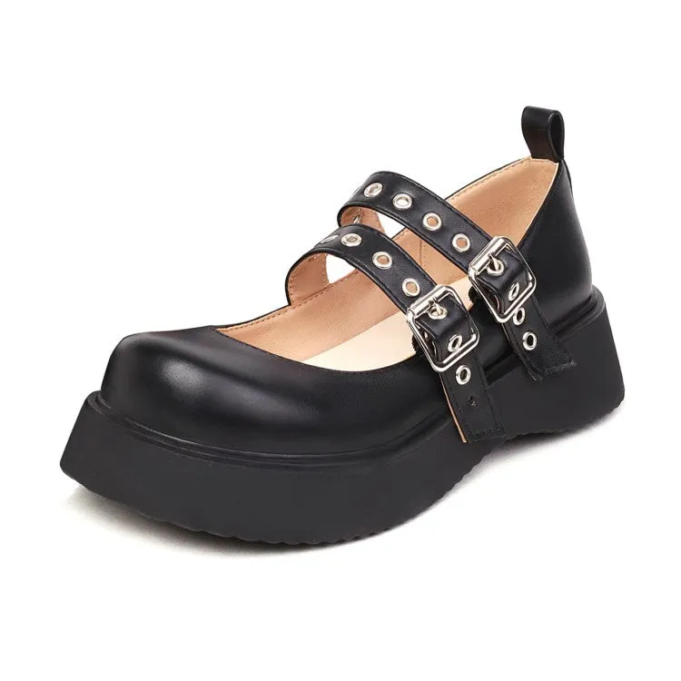 Women's Lolita Solid Color Round Toe Mary Jane Platform Flats