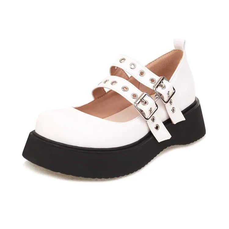 Women's Lolita Solid Color Round Toe Mary Jane Platform Flats